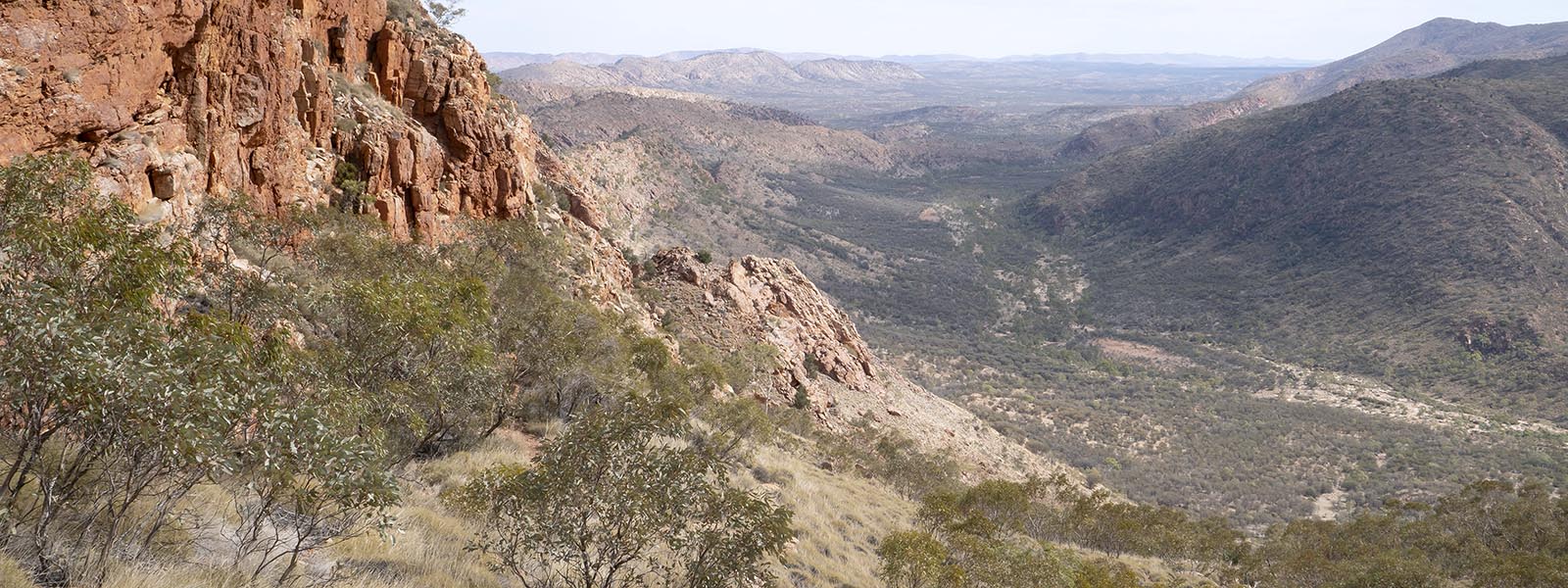 View into a desert valley somewhere along the Larapinta Trail in the Northern Territory of Australia.