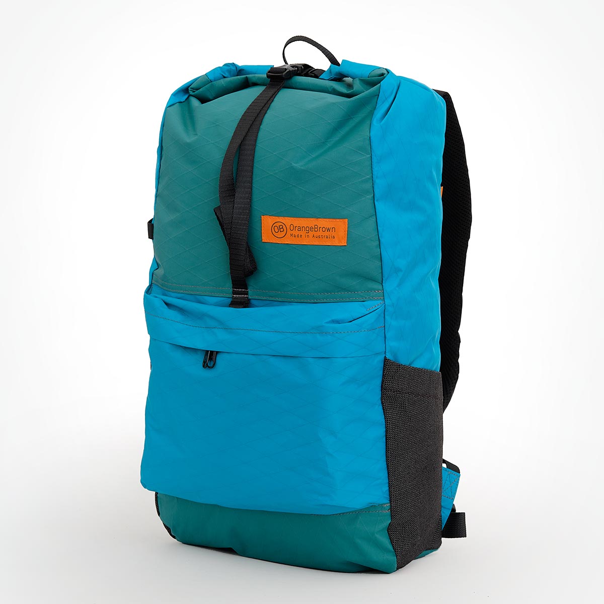 Daypack made from X-PAC VX21 fabric in colour green and teal. Handmade in Australia