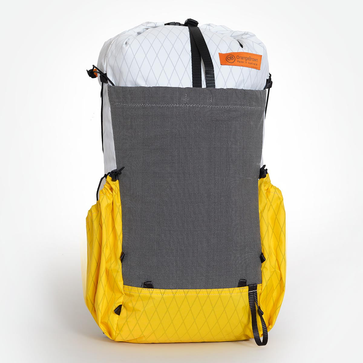 Ultralight hiking backpack OB30 yellow/white. Made by OrangeBrown in Australia. 