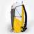 Sideview of a yellow/white backpack with side pocket and compression cords using a LineLoc3. Made by OrangeBrown Australia.
