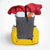 Ultralight hiking backpack OB30 made by OrangeBrown in yellow/white. With a full main compartment, water bottles in side pocket and puffy jacket strapped over the top ready for a hike.