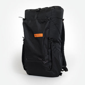 Side view of black OB36 UL hiking backpack. Made by OrangeBrown.