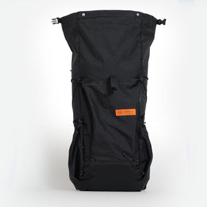 Hiking backpack OB 36 made by OrangeBrown with open roll top closure, ready to be loaded.
