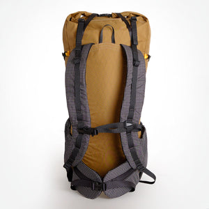 Shoulder straps and hip belt of OrangeBrown OB55 backpack. Made in Australia.