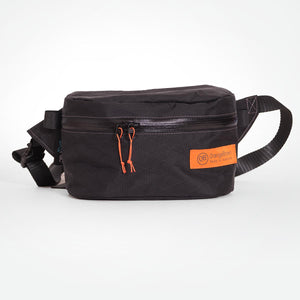 Black Fanny Pack is hand made from X-Pac VX21 fabric OrangeBrown. YKK #5 zipper to access the main compartment, with a hidden compartment on the back.