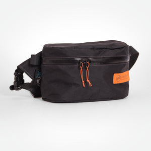 Black Bum Bag is hand made from X-Pac VX21 fabric OrangeBrown. YKK #5 zipper to access the main compartment, with a hidden compartment on the back.