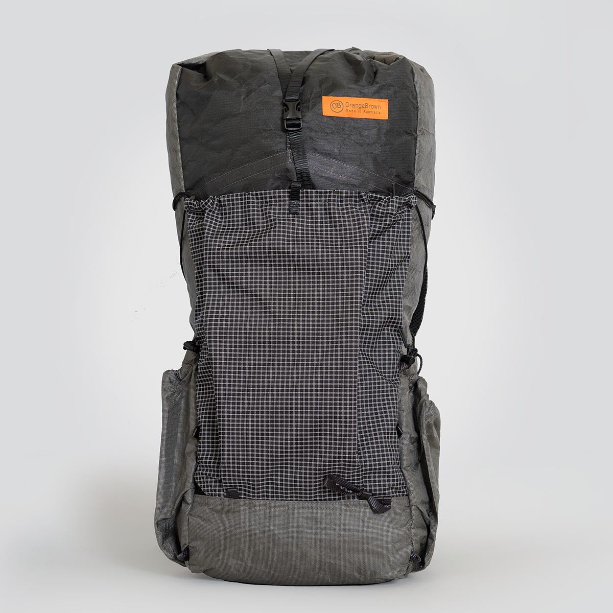 Ultralight hiking backpack OB55 by OrangeBrown loaded with gear. Made from Challenge UltraWeave X200