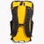 View of the shoulder straps with a sternum strap of a backpack. The back panel is yellow and the sides are black, both made from X-Pac fabric in Australia. 