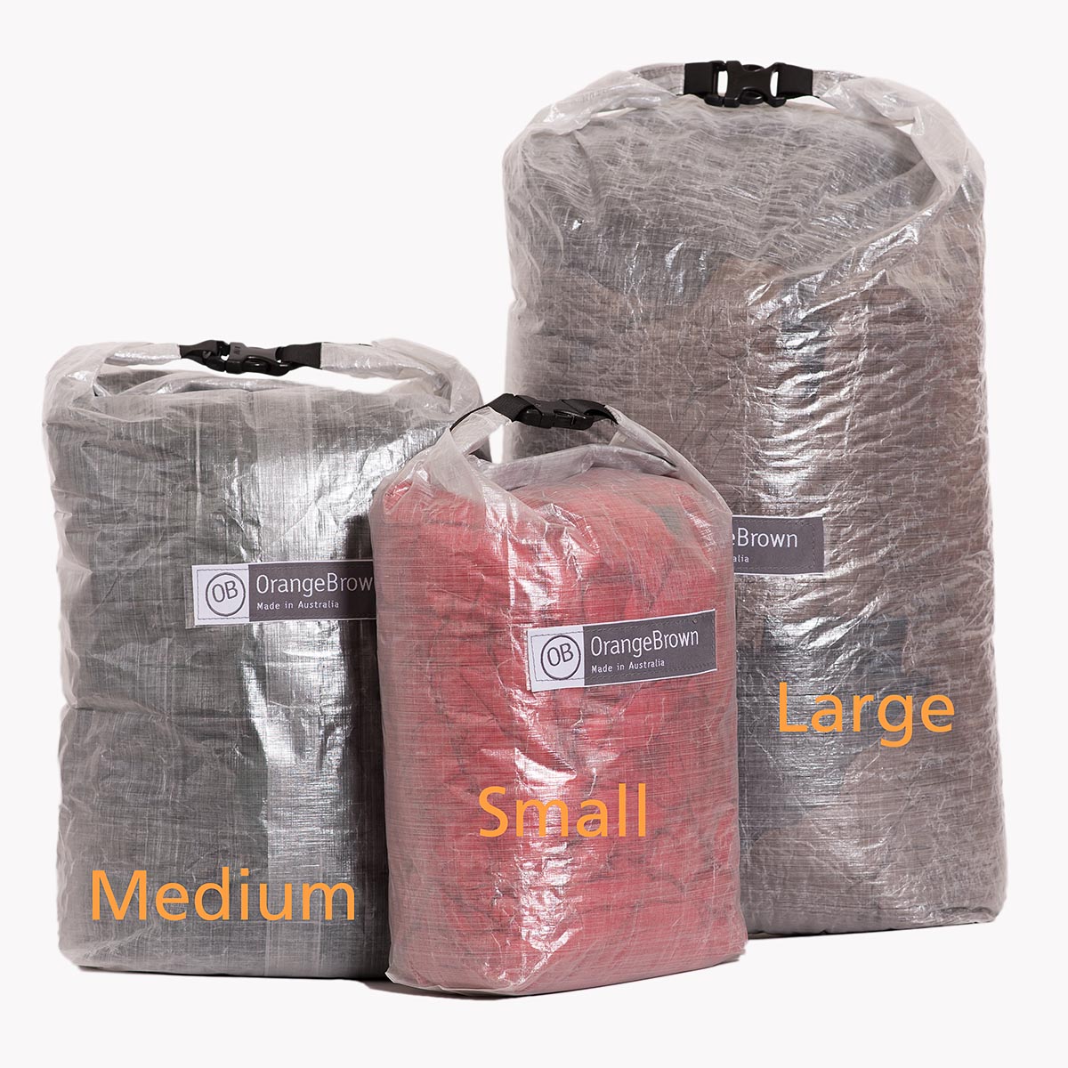 Dry Bag - Rolltop Storage Bag made from Dyneema® Composite Fabric (aka Cuben Fiber) - Size Small, Medium and Large. Handmade in Australia by OrangeBrown