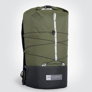 Australian made ultralight day pack with roll closure in green. Usable as carry-on bag.
