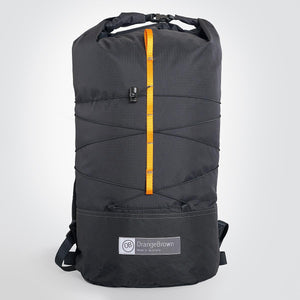 Handmade daypack from X-Pac fabric with roll closure in colour black. Made in Australia.