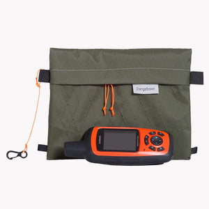 Sternum strap bag made from dark green X-Pac VX21 fabric. A Garmin Explorer, phone and snacks easily fit and available instantly when needed.